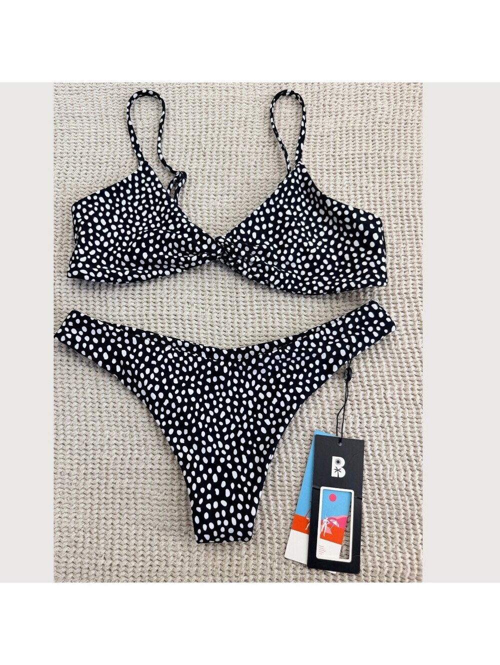 Blackbough Swim NWT Polka Dot Bikini Set Black White L M